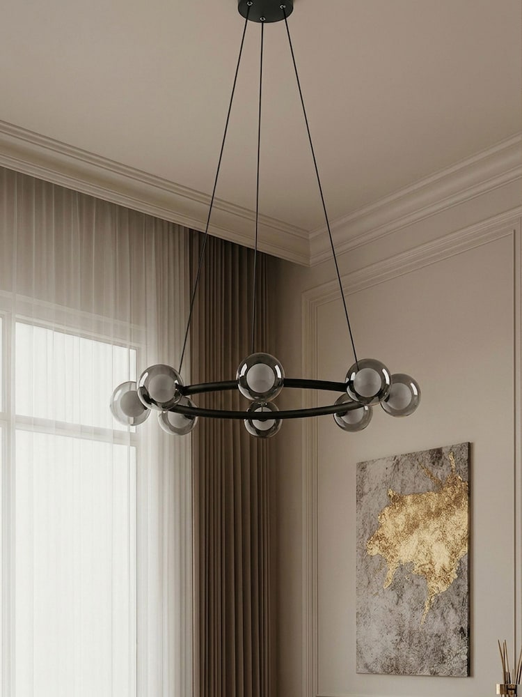 RUL LIGHTING Black Smoke Mako 8 Light Glass LED Round Pendant Ceiling Light - Image 2 of 4 RUL LIGHTING Black Smoke Mako 8 Light Glass LED Round Pendant Ceiling Light - Image 2 of 4