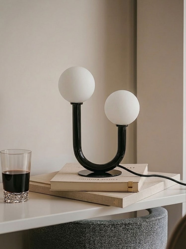 RUL Lighting Black Matee White Mehta 2 Light LED Metal and Glass Table Light - Image 2 of 4 RUL Lighting Black Matee White Mehta 2 Light LED Metal and Glass Table Light - Image 2 of 4