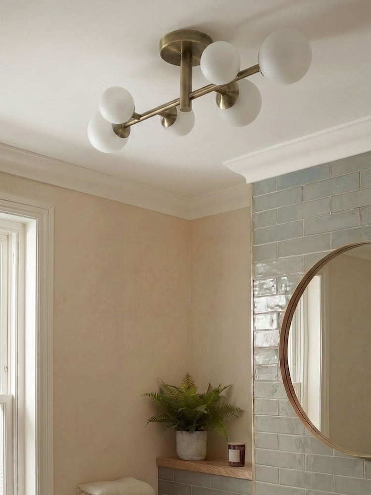 RUL LIGHTING Gold Isha 6 Light Bathroom Metal Glass Semi Flush Ceiling Light - Image 2 of 4 RUL LIGHTING Gold Isha 6 Light Bathroom Metal Glass Semi Flush Ceiling Light - Image 2 of 4