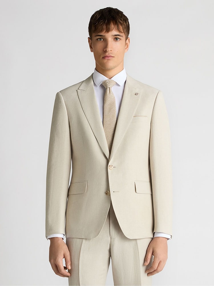كريم - Remus Uomo Peppe Tapered Fit Linen Blend Suit Jacket - Image 1 of 6