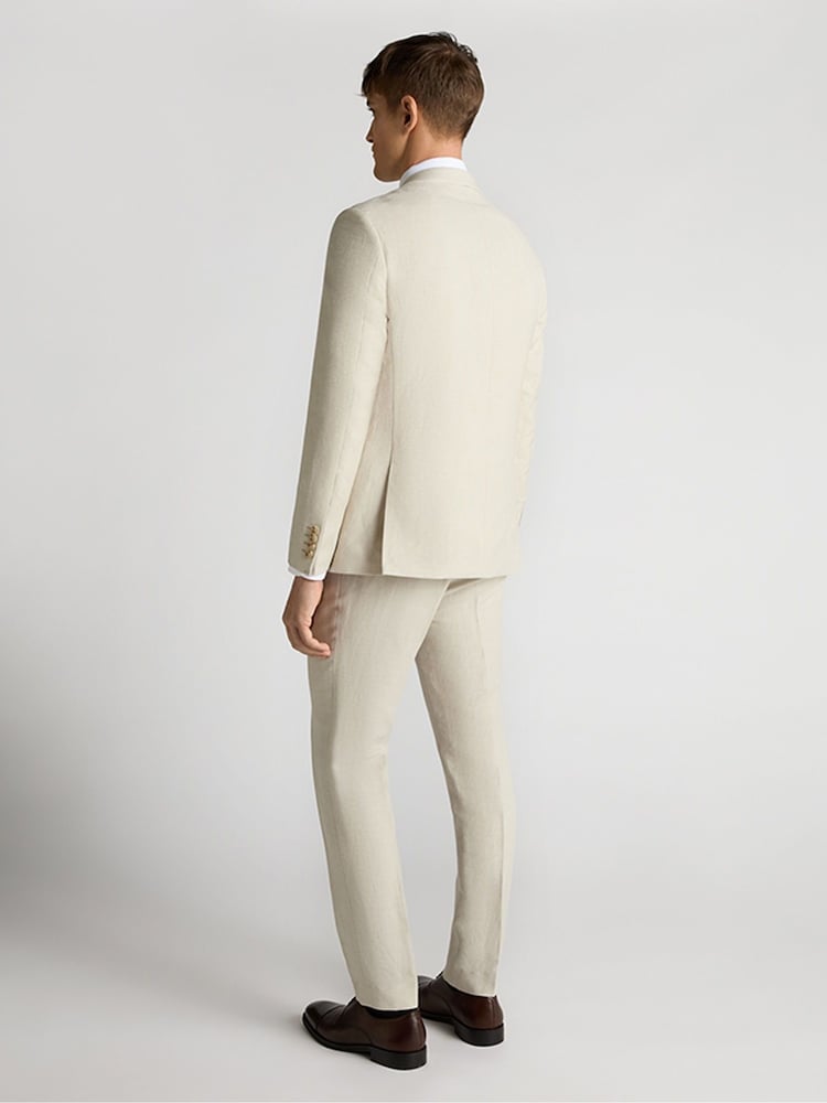 كريم - Remus Uomo Peppe Tapered Fit Linen Blend Suit Jacket - Image 2 of 6