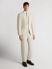 كريم - Remus Uomo Peppe Tapered Fit Linen Blend Suit Jacket - Image 5 of 6