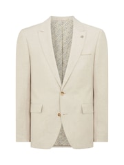 كريم - Remus Uomo Peppe Tapered Fit Linen Blend Suit Jacket - Image 6 of 6
