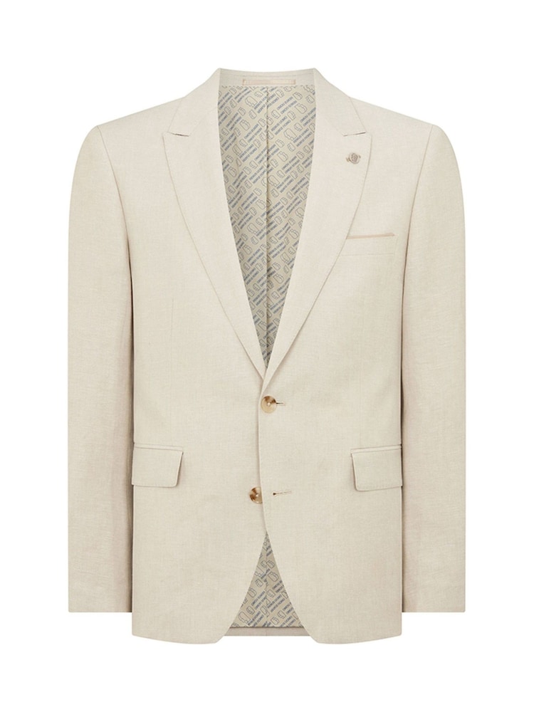كريم - Remus Uomo Peppe Tapered Fit Linen Blend Suit Jacket - Image 6 of 6