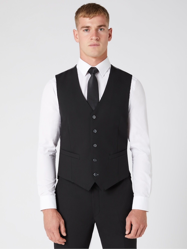 Remus Uomo Black Palucci Tapered Fit Stretch Suit Waistcoat - Image 1 of 5