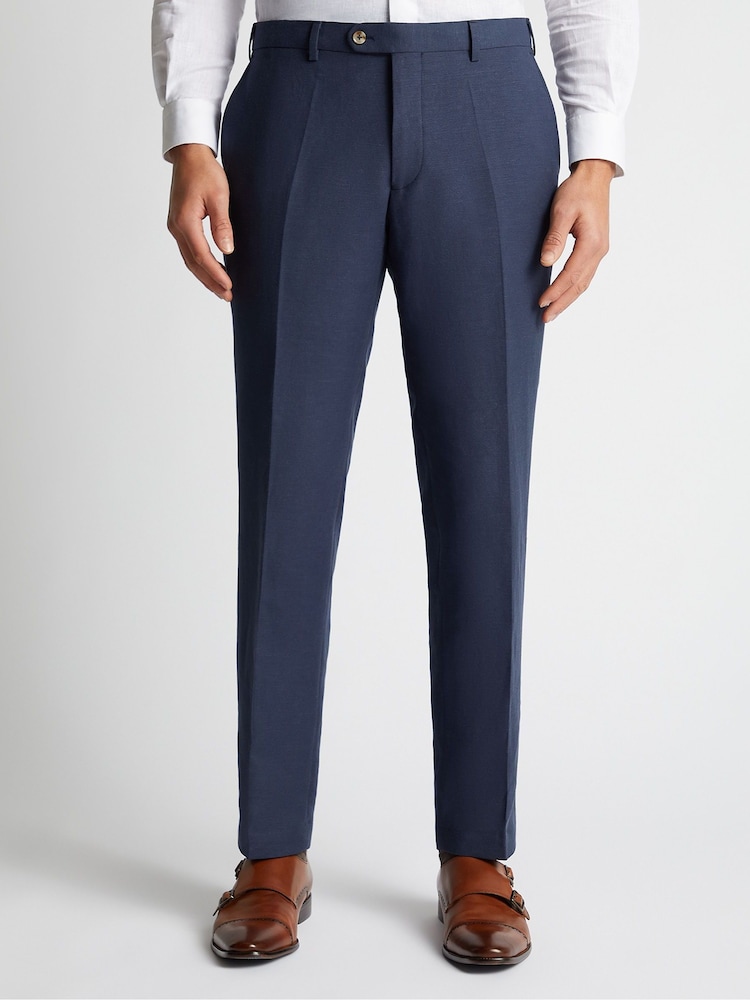 Remus Uomo Blue Peppe Tapered Fit Linen Blend Suit Trousers - Image 1 of 6