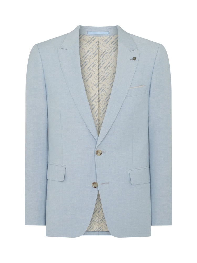 أزرق - Remus Uomo Peppe Tapered Fit Linen Blend Suit Jacket - Image 6 of 6