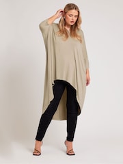 Yours Curve Natural Brown Dipped Hem Longline Tunic - Image 2 of 5