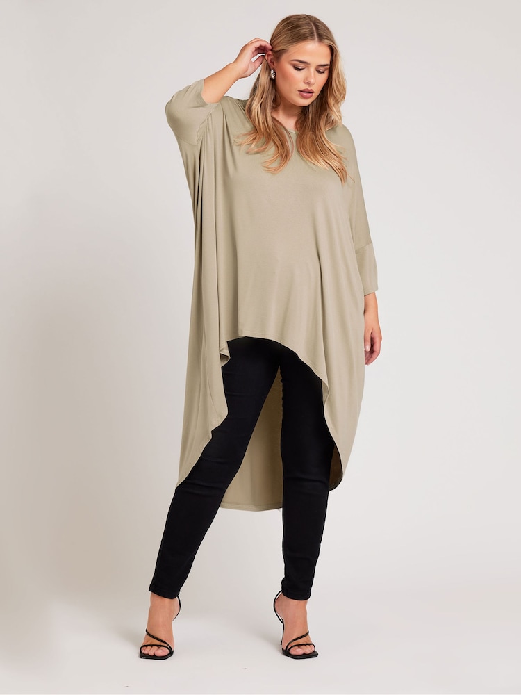Yours Curve Natural Brown Dipped Hem Longline Tunic - Image 2 of 5