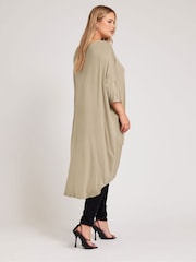 Yours Curve Natural Brown Dipped Hem Longline Tunic - Image 3 of 5