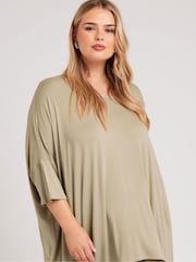 Yours Curve Natural Brown Dipped Hem Longline Tunic - Image 4 of 5
