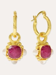 Ottoman Hands Gold Tone Esther Ruby and Pearl Drop Earrings - Image 1 of 2