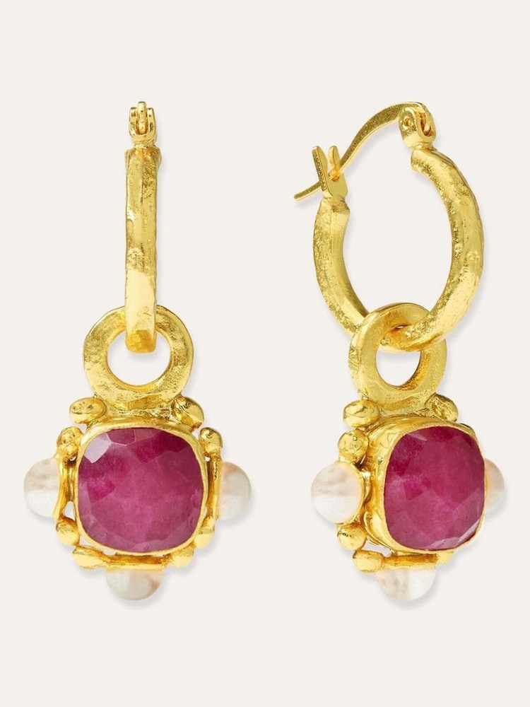 Ottoman Hands Gold Tone Esther Ruby and Pearl Drop Earrings - Image 1 of 2