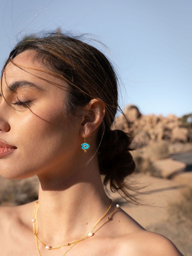 Alara Blue Evil Eye Drop Earrings - Image 4 of 4 Alara Blue Evil Eye Drop Earrings - Image 4 of 4