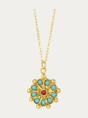 Ottoman Hands Gold Tone Marigold Turquoise and Red Agate Beaded Pendant Necklace - Image 1 of 4