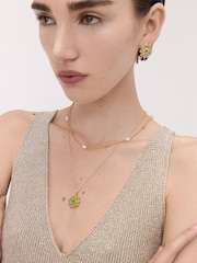 Ottoman Hands Gold Tone Marigold Turquoise and Red Agate Beaded Pendant Necklace - Image 3 of 4