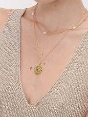 Ottoman Hands Gold Tone Marigold Turquoise and Red Agate Beaded Pendant Necklace - Image 4 of 4