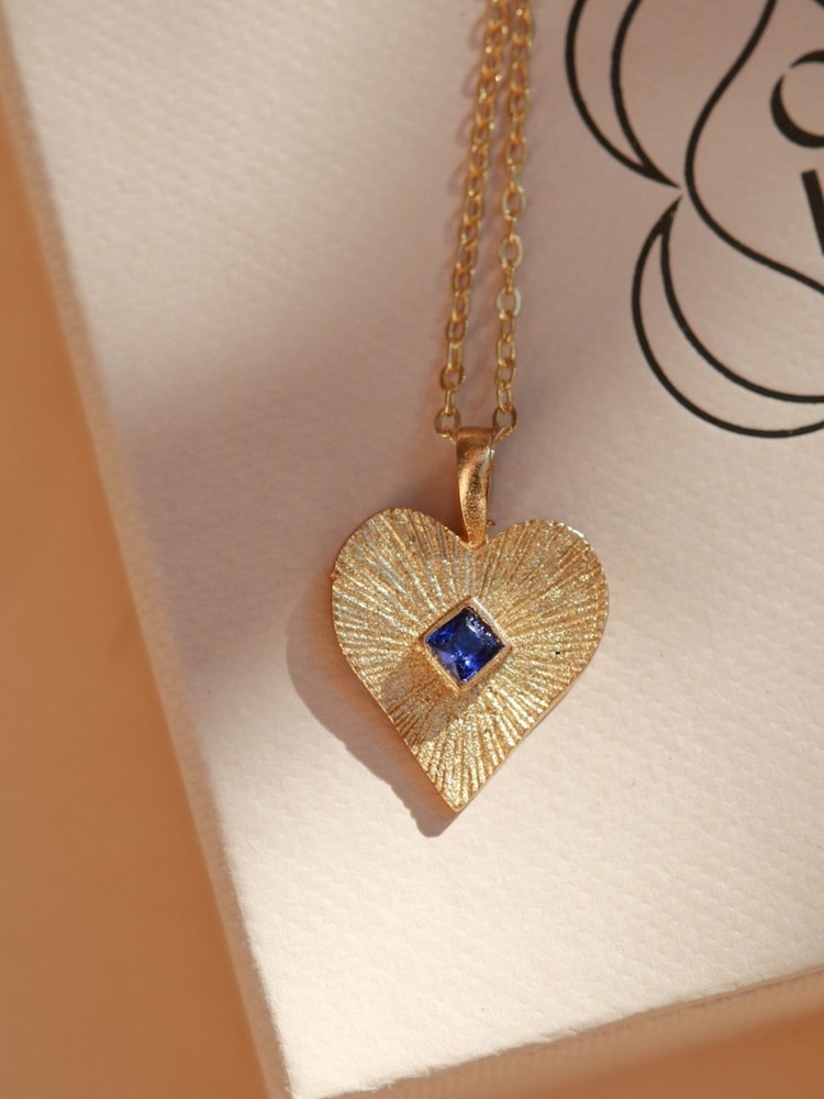 Golden Heart Pendant Necklace with Blue Crystal - Image 1 of 3