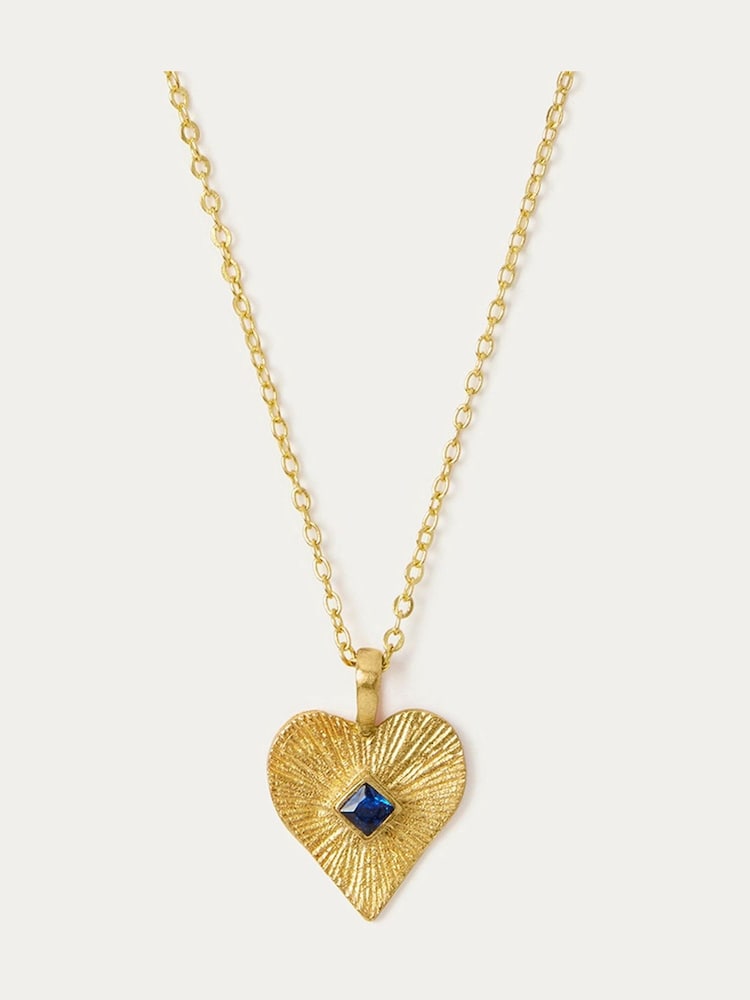 Golden Heart Pendant Necklace with Blue Crystal - Image 3 of 3