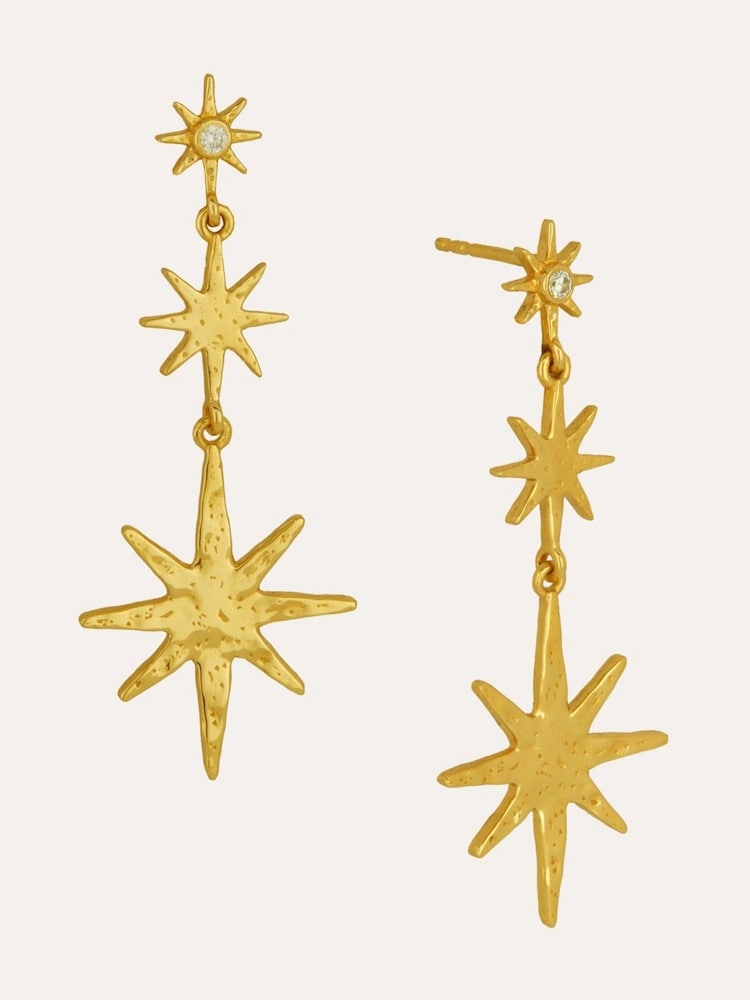 Ottoman Hands Gold Tone Triple Star Drop Earrings - Image 1 of 4