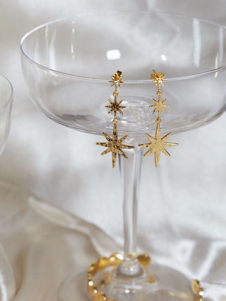 Ottoman Hands Gold Tone Triple Star Drop Earrings - Image 2 of 4