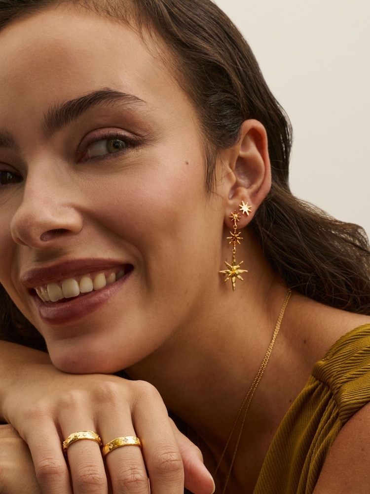 Ottoman Hands Gold Tone Triple Star Drop Earrings - Image 4 of 4