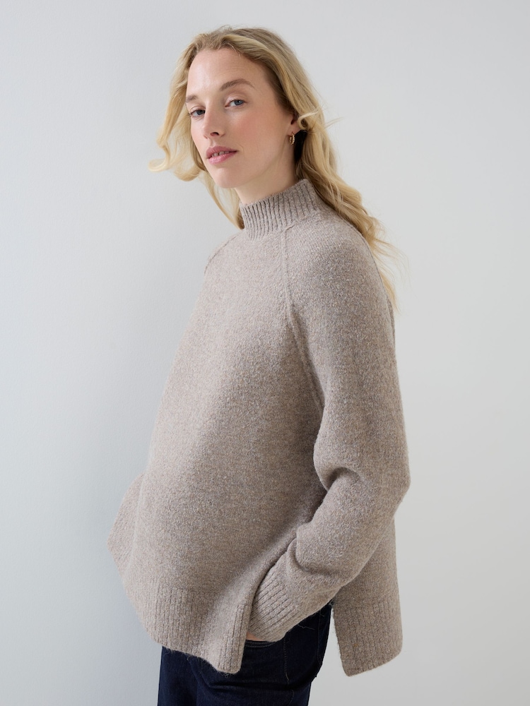 JoJo Maman Bébé Brown Long Sleeve Turtleneck Longline Maternity Jumper - Image 1 of 4 JoJo Maman Bébé Brown Long Sleeve Turtleneck Longline Maternity Jumper - Image 1 of 4
