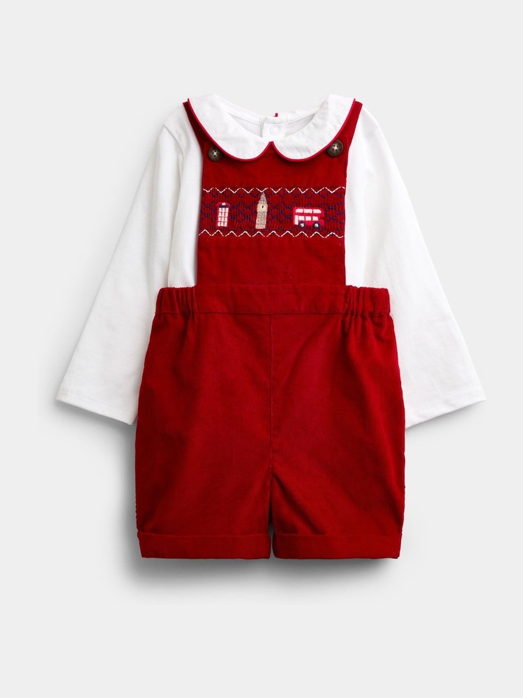 JoJo Maman Bébé Red London Embroidered 2-Piece Dungarees & Bodysuit Set - Image 1 of 7 JoJo Maman Bébé Red London Embroidered 2-Piece Dungarees & Bodysuit Set - Image 1 of 7