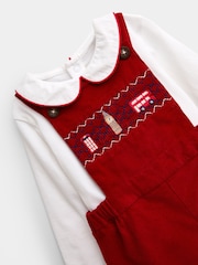 JoJo Maman Bébé Red London Embroidered 2-Piece Dungarees & Bodysuit Set - Image 6 of 7