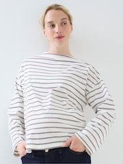 JoJo Maman Bébé Burgundy Stripe Long Sleeve Slash Neck Maternity T-Shirt - Image 2 of 5