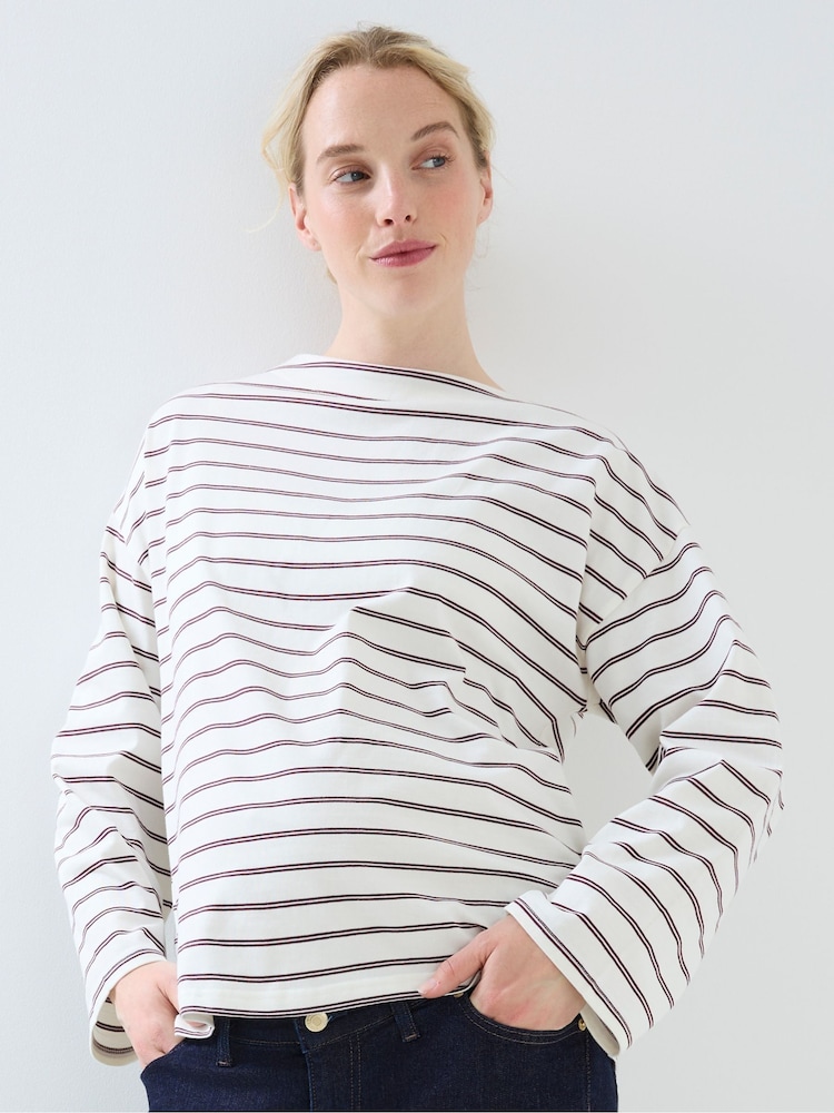 JoJo Maman Bébé Burgundy Stripe Long Sleeve Slash Neck Maternity T-Shirt - Image 2 of 5 JoJo Maman Bébé Burgundy Stripe Long Sleeve Slash Neck Maternity T-Shirt - Image 2 of 5