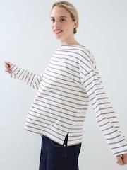 JoJo Maman Bébé Burgundy Stripe Long Sleeve Slash Neck Maternity T-Shirt - Image 3 of 5