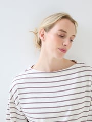 JoJo Maman Bébé Burgundy Stripe Long Sleeve Slash Neck Maternity T-Shirt - Image 5 of 5