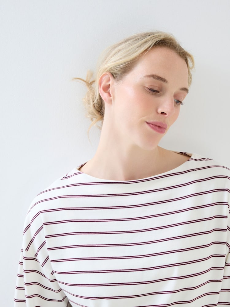 JoJo Maman Bébé Burgundy Stripe Long Sleeve Slash Neck Maternity T-Shirt - Image 5 of 5 JoJo Maman Bébé Burgundy Stripe Long Sleeve Slash Neck Maternity T-Shirt - Image 5 of 5