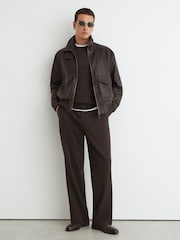 Reiss Bordeaux Trinity Leather Oversized Funnel-Neck Jacket - Image 3 of 9