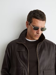 Reiss Bordeaux Trinity Leather Oversized Funnel-Neck Jacket - Image 5 of 9
