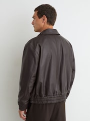 Reiss Bordeaux Trinity Leather Oversized Funnel-Neck Jacket - Image 6 of 9