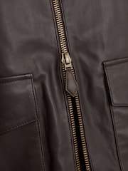 Reiss Bordeaux Trinity Leather Oversized Funnel-Neck Jacket - Image 8 of 9