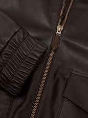 Reiss Bordeaux Trinity Leather Oversized Funnel-Neck Jacket - Image 9 of 9
