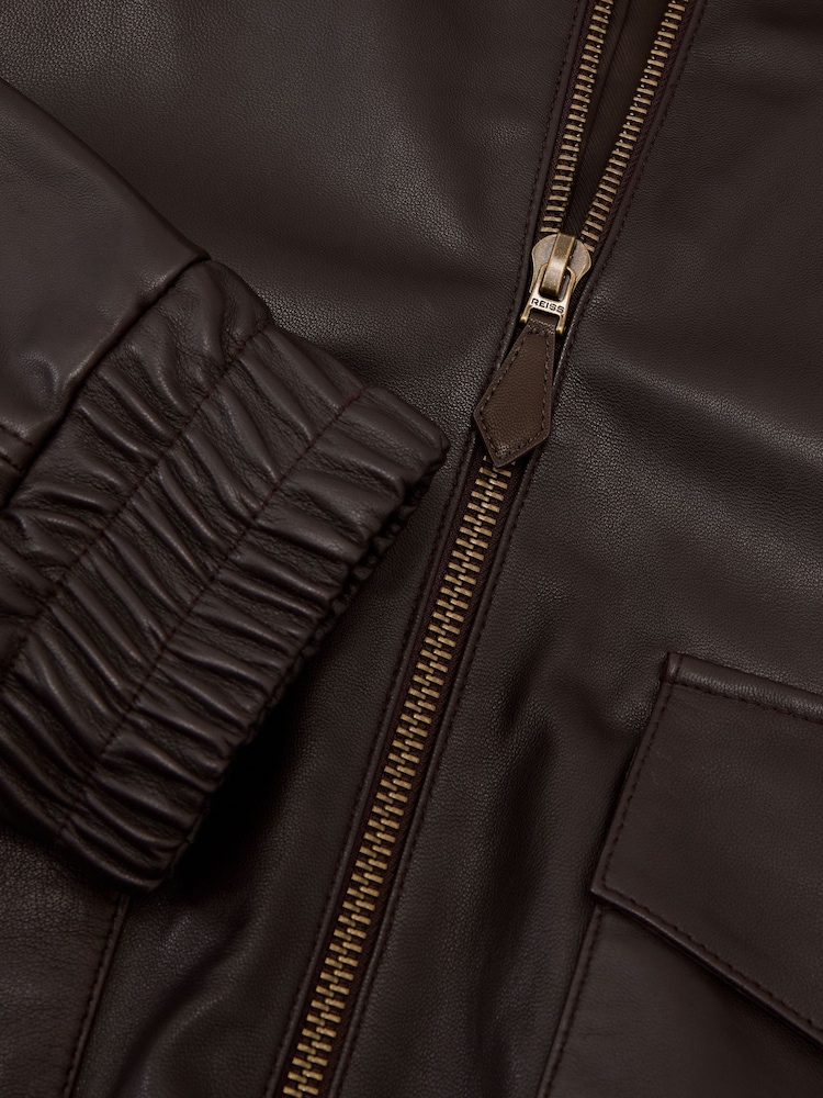 Reiss Bordeaux Trinity Leather Oversized Funnel-Neck Jacket - Image 9 of 9 Reiss Bordeaux Trinity Leather Oversized Funnel-Neck Jacket - Image 9 of 9