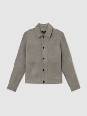 Reiss Grey Suede Button-Through Trucker Jacket - Image 2 of 7