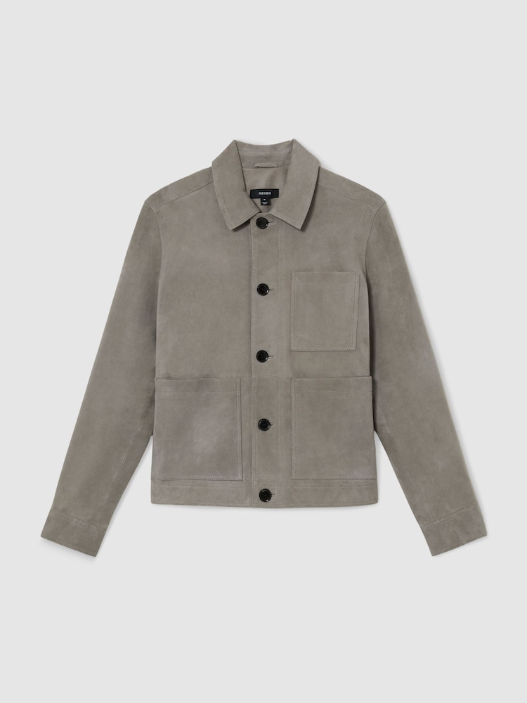 Reiss Grey Suede Button-Through Trucker Jacket - Image 2 of 7