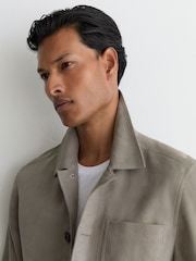 Reiss Grey Suede Button-Through Trucker Jacket - Image 4 of 7