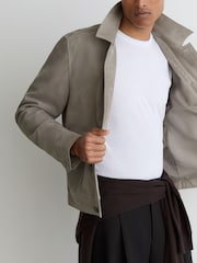 Reiss Grey Suede Button-Through Trucker Jacket - Image 6 of 7