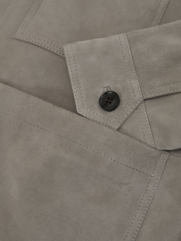 Reiss Grey Suede Button-Through Trucker Jacket - Image 7 of 7