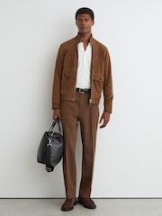 Reiss Tobacco Brown Helliford Suede Funnel-Neck Bomber Jacket - Image 3 of 7