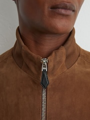 Reiss Tobacco Brown Helliford Suede Funnel-Neck Bomber Jacket - Image 6 of 7