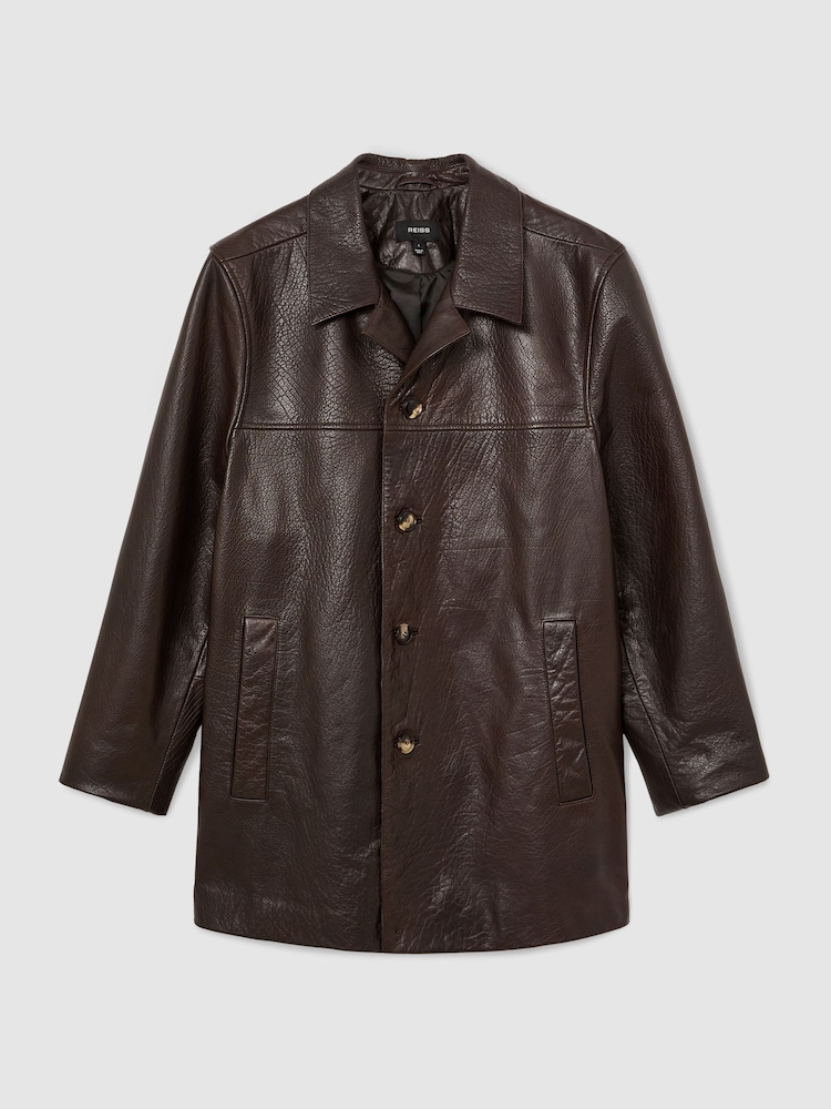 Reiss Dark Brown Wilson Leather Trench Jacket - Image 2 of 7 Reiss Dark Brown Wilson Leather Trench Jacket - Image 2 of 7