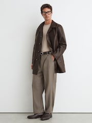 Reiss Dark Brown Wilson Leather Trench Jacket - Image 3 of 7