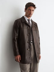 Reiss Dark Brown Wilson Leather Trench Jacket - Image 5 of 7